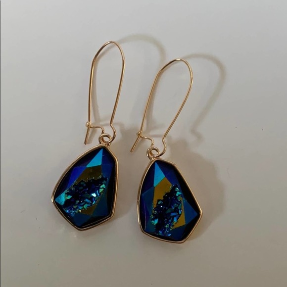 Blue & Green Iridescent Imitation Stone Earrings - Picture 3 of 7